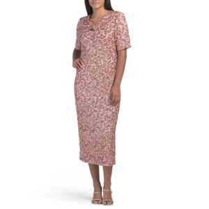 JS COLLECTIONS blush Short Sleeve Sequin Embellished Cocktail Dress